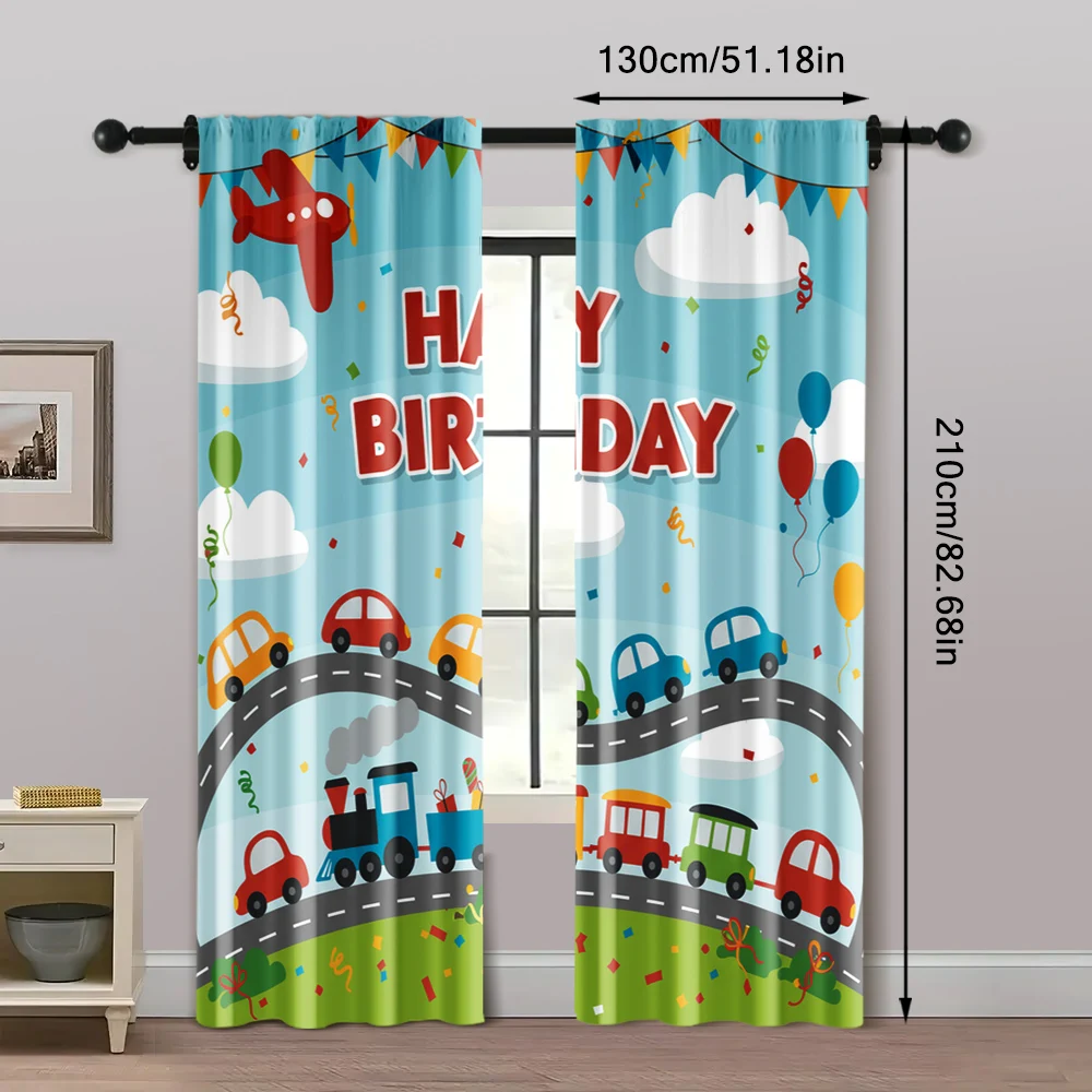 2pcs, Curtain Cartoon car train colorful Versatile Polyester,Without Electricity Birthday Party Perfect for Classroom decoration 5