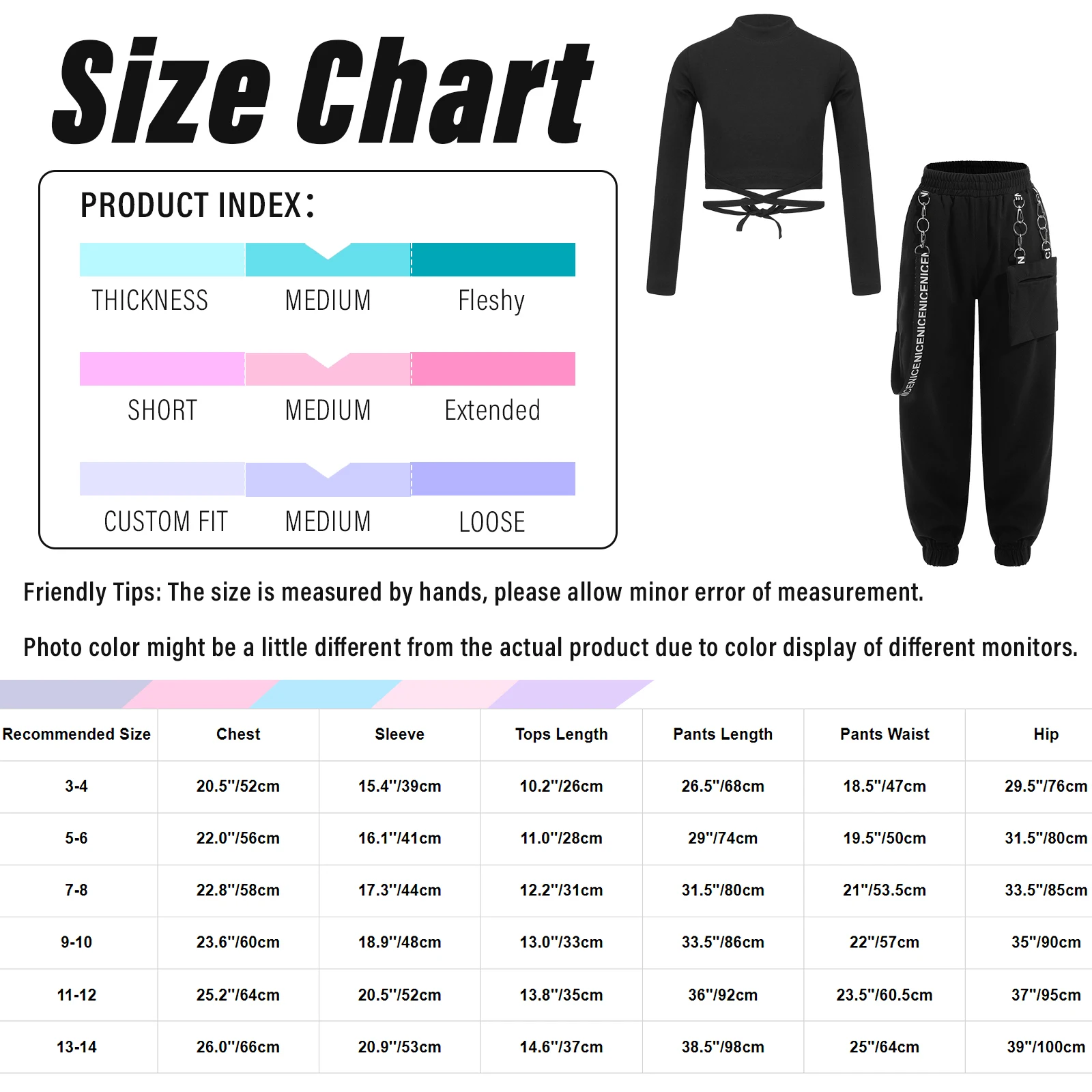 Kids Girls Black Crop Top with Elastic Waistband Chain Pants Long Sleeve  Mock Neck Lace-up Clothes for Jazz Hip Hop Street Dance