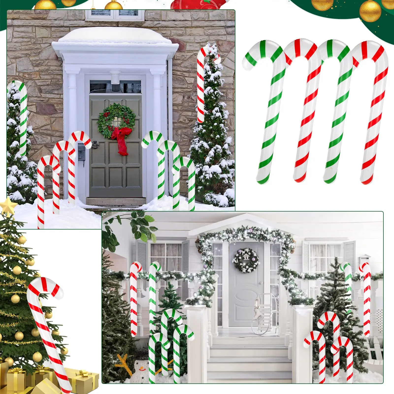 12Pcs Christmas Inflatable Candy Canes Stick Balloons New Year Christmas Holiday Decorations Candy Canes Toy for Outdoor Party 3