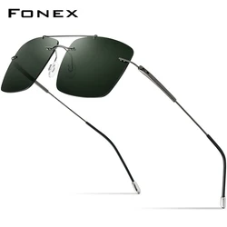 FONEX Titanium Alloy Metal Castings Rimless Sunglasses Men 2023 New Frameless Screwless Square Polarized Sun Glasses Women 20009