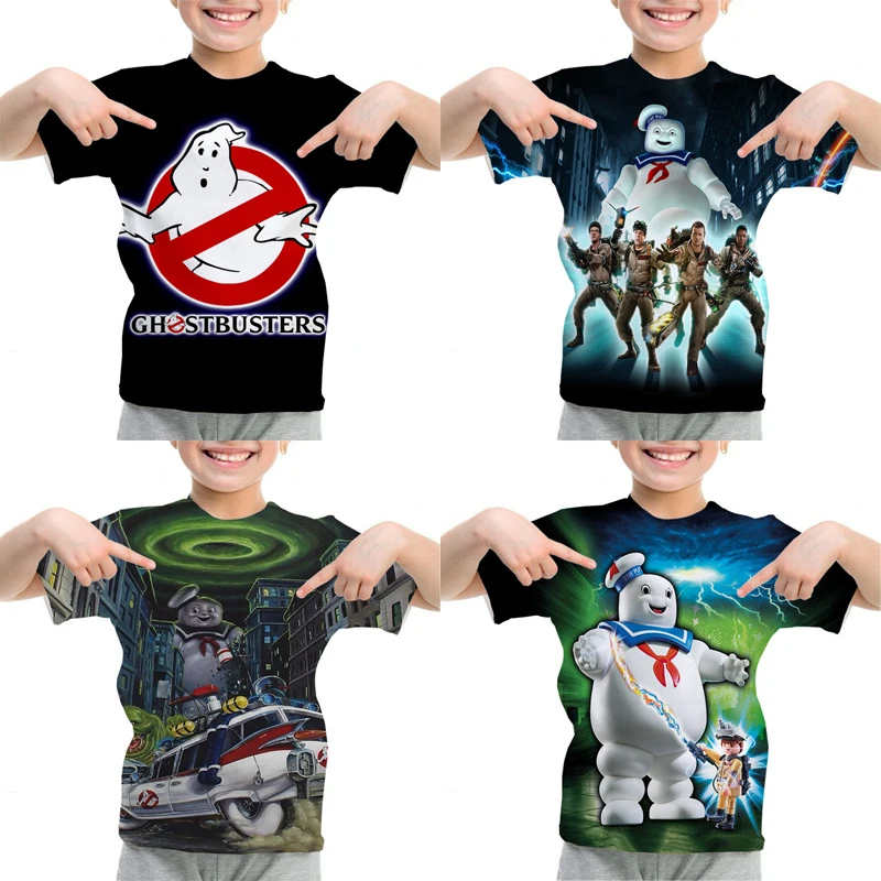 

Cartoon Anime T-Shirt Ghostbusters Print Children's T-Shirts Summer Short Sleeve Boys Girls Tops Clothes Kids T Shirt 4-14 Years
