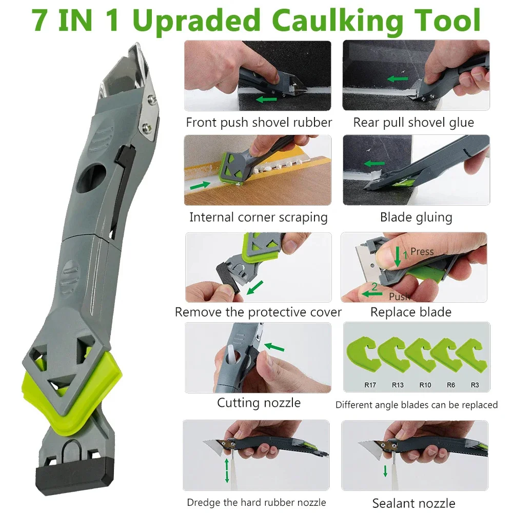 Scraper Tool Set Silicone Scraper Sealant Smooth Remover 7 In 1 Floor Caulk Finisher Grout Kit Glass Glue Angle Scraper Set