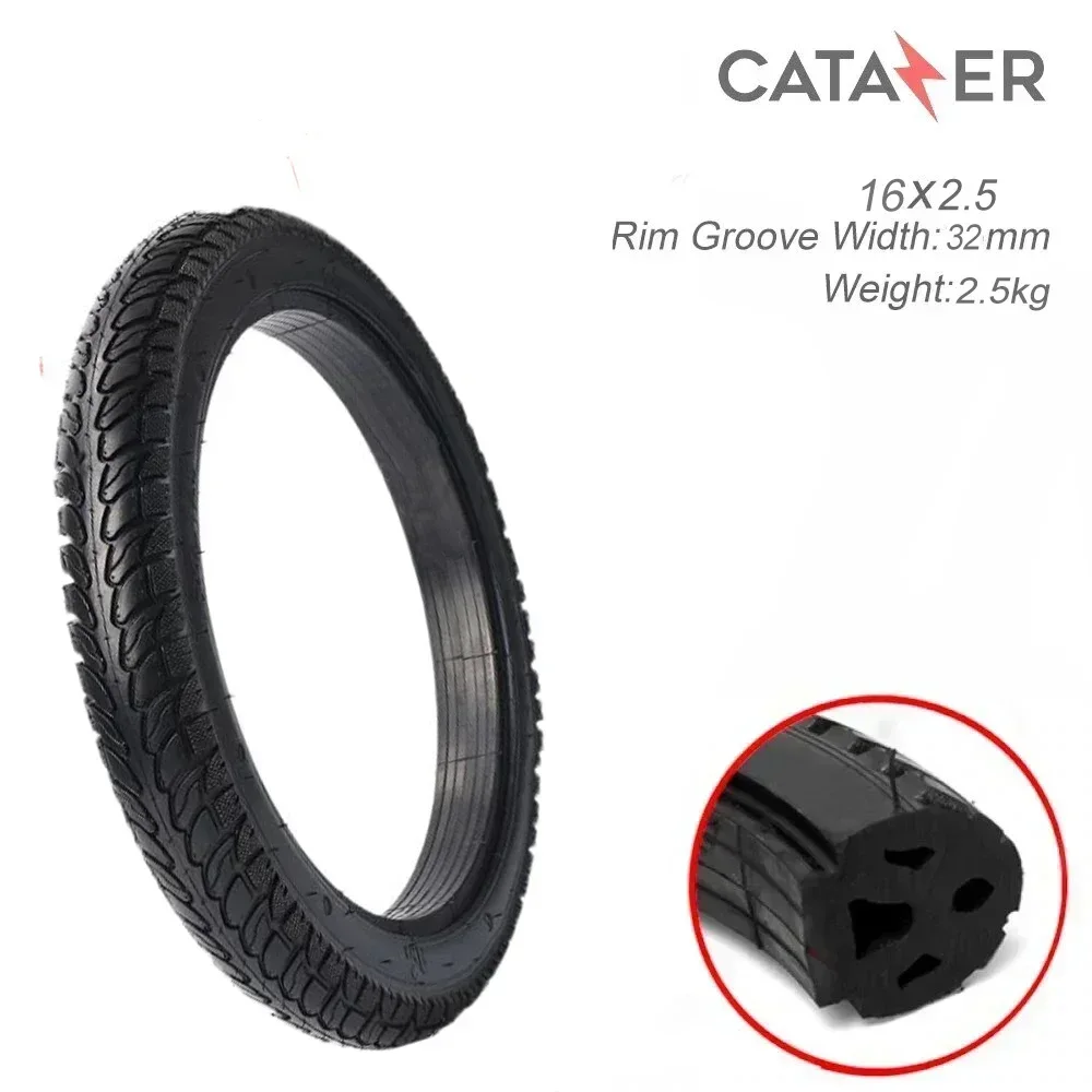 

16X2.50 Bicycle Tubeless Solid Tyre 16 Inch Electric Bike Solid Tire Explosion Proof Wear-resistant Airless Tire