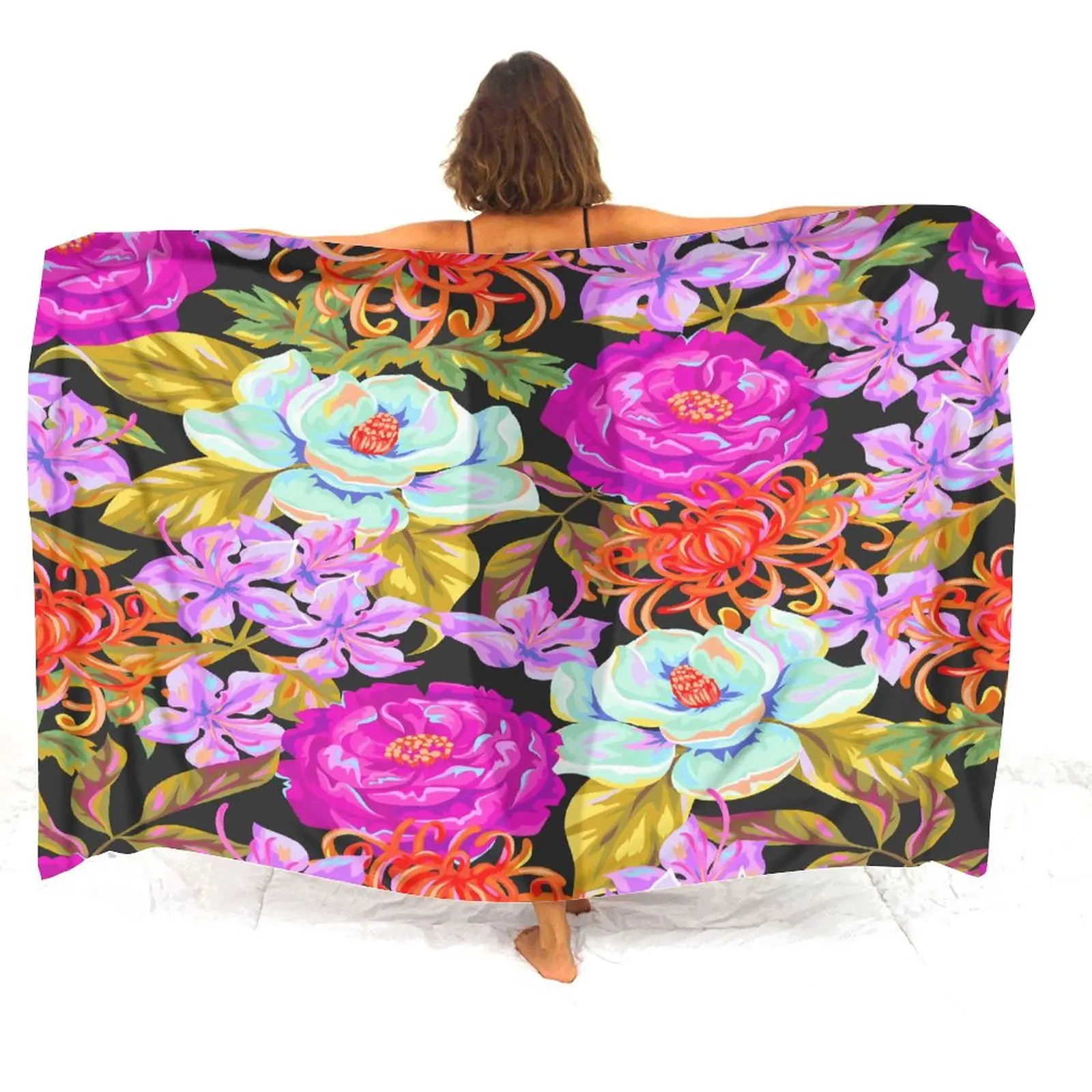 

Wholesale Custom Ladies Sarong Text Pattern Floral Retro Polynesian Pattern Sarong Scarf Hawaiian Islands Seaside Resort Sarong