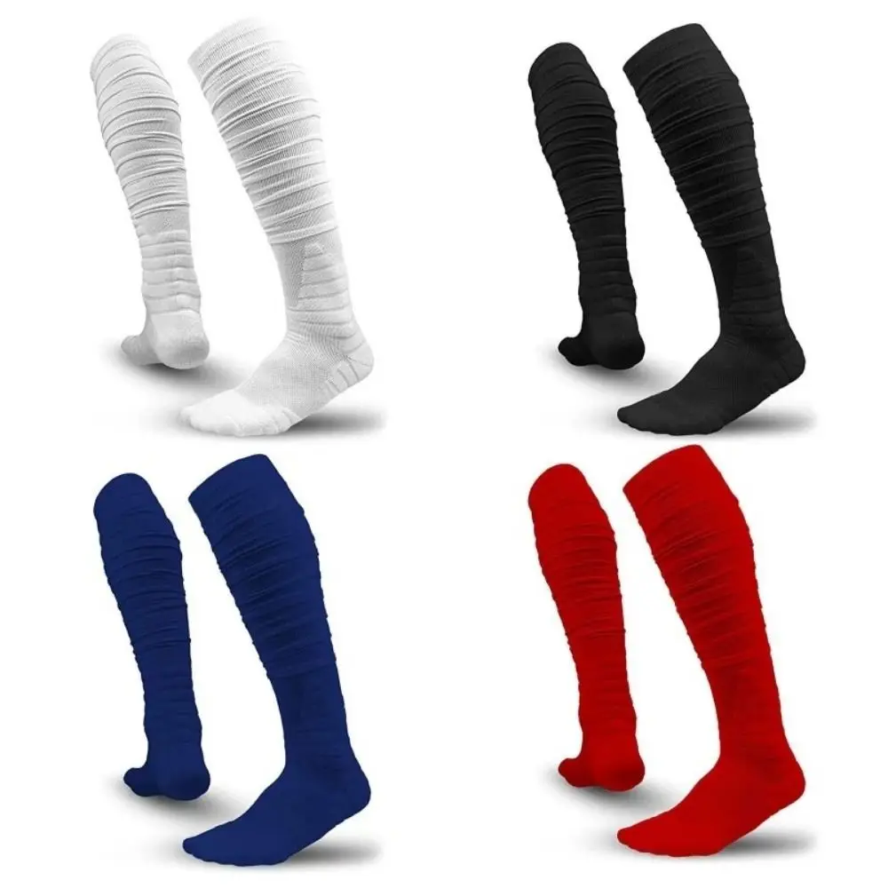 

1 pair Combed Cotton Scrunch Football Socks 4 Color Ultra Long Sports Rugby Socks Anti-friction Sweat Absorbing Knee High Socks