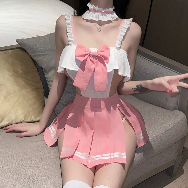 Crotchless Underwear Women French Apron Maid Dress Schoolgirl Erotic Costumes Cosplay Uniform Sexy Lingerie