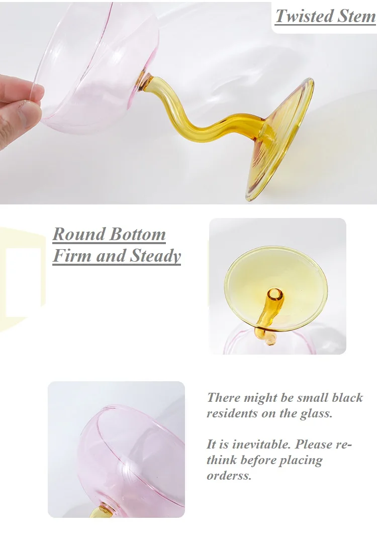 Description Picture 4 of item1 Piece Solid Color Glass Goblet Two Tone Glass Stemware Twisted Stem Champagne Coupes Milk Shake Ice Cream Glasses Cup Ins