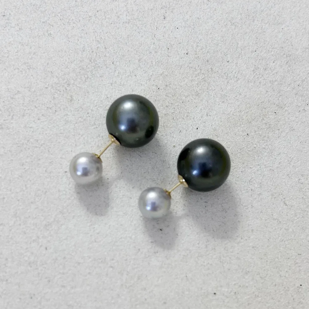 

100% real AU750 18k gold nature akoya pearl stud earring-AA+ good quality nature tahiti Pearl,11-12 mm sea salt pearl