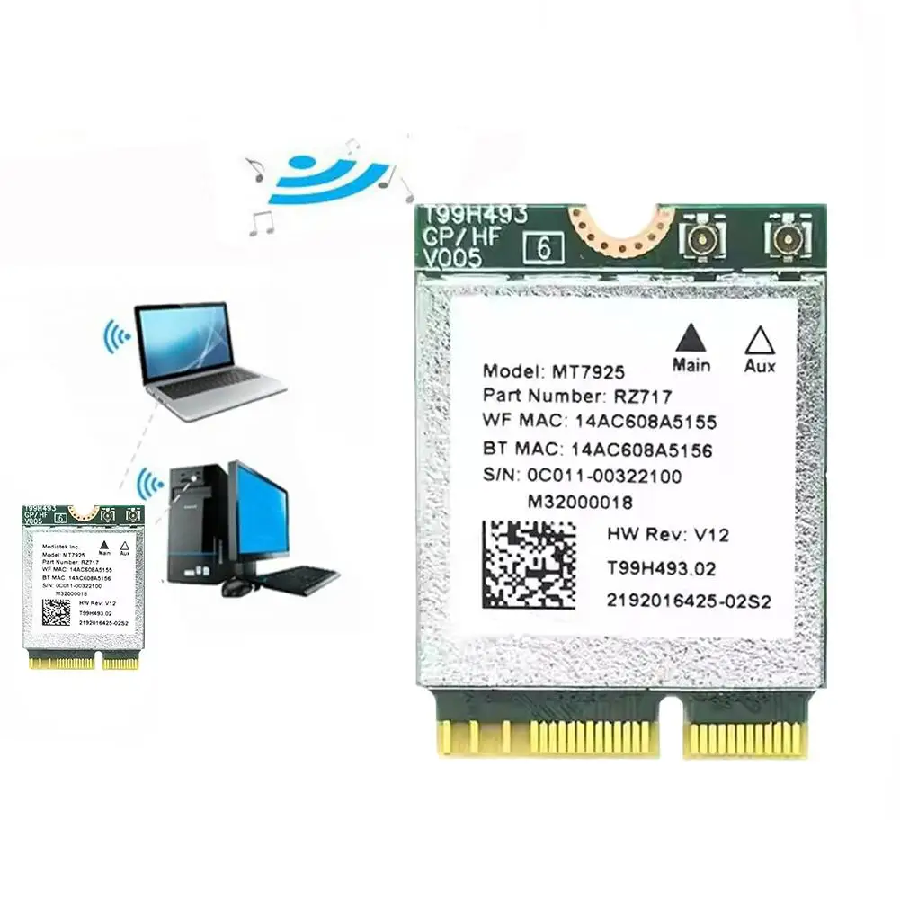 무선 랜 카드 네트워크 카드 와이파이 어댑터, 윈도우 10/11 리눅스 A8T3 용, 2400Mbps M.2 키 E 2.4G 5G 와이파이 어댑터, 와이파이 7 MT7925