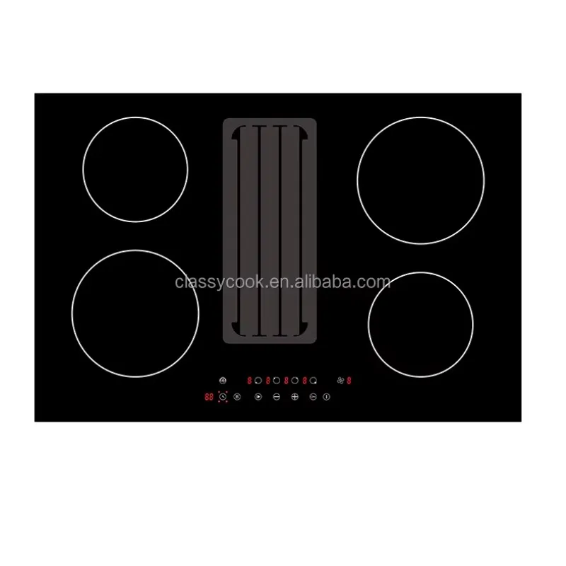 Płyta indukcyjna z okapem, 4 palniki, 220-240V, 6800W, z wentylacją dolną.