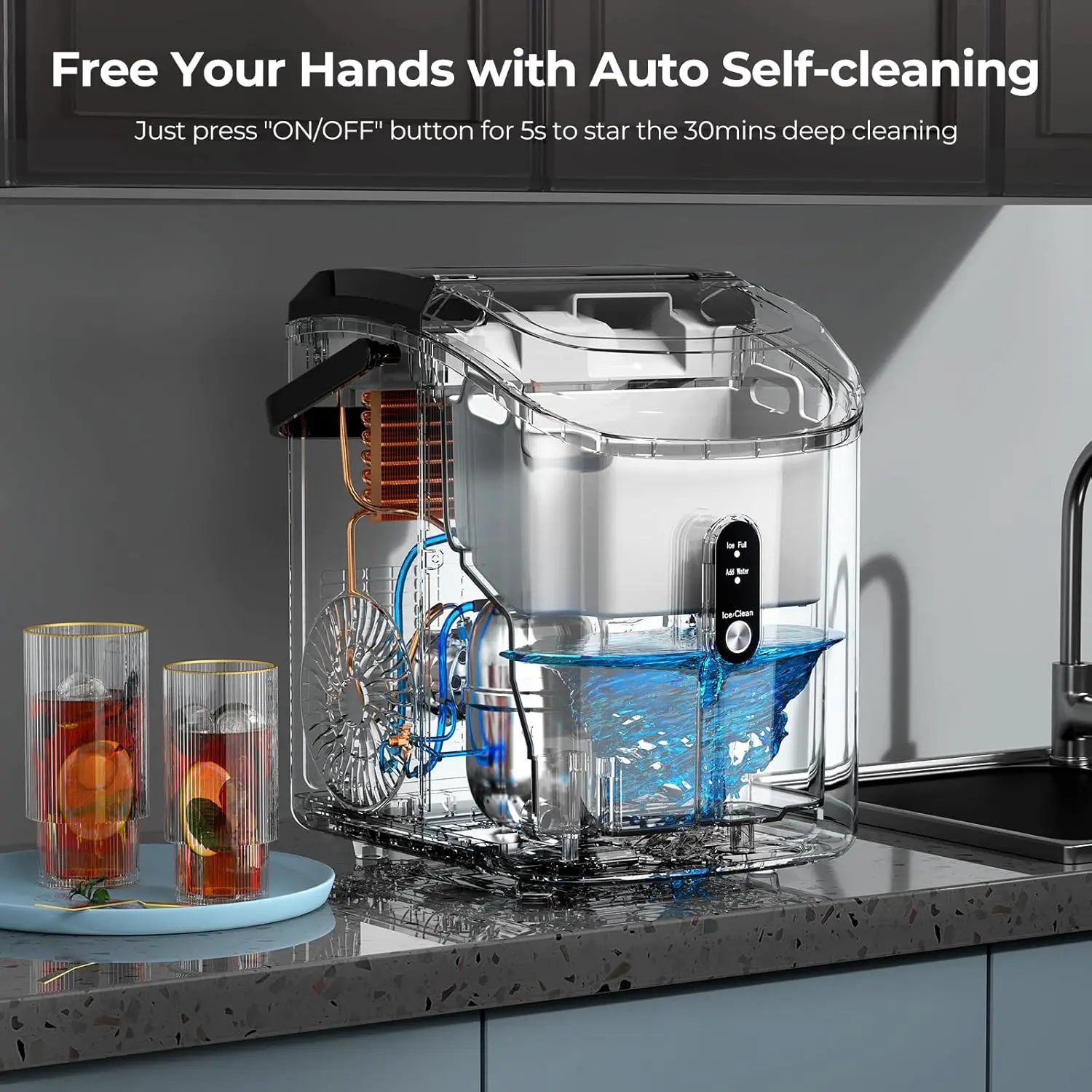 Ice Makers Countertop with Soft Chewable Pellet Ice, 7 Mins Ice Making, 35.5Lbs/24Hrs, Pebble Maker Machine with Self-Cleani