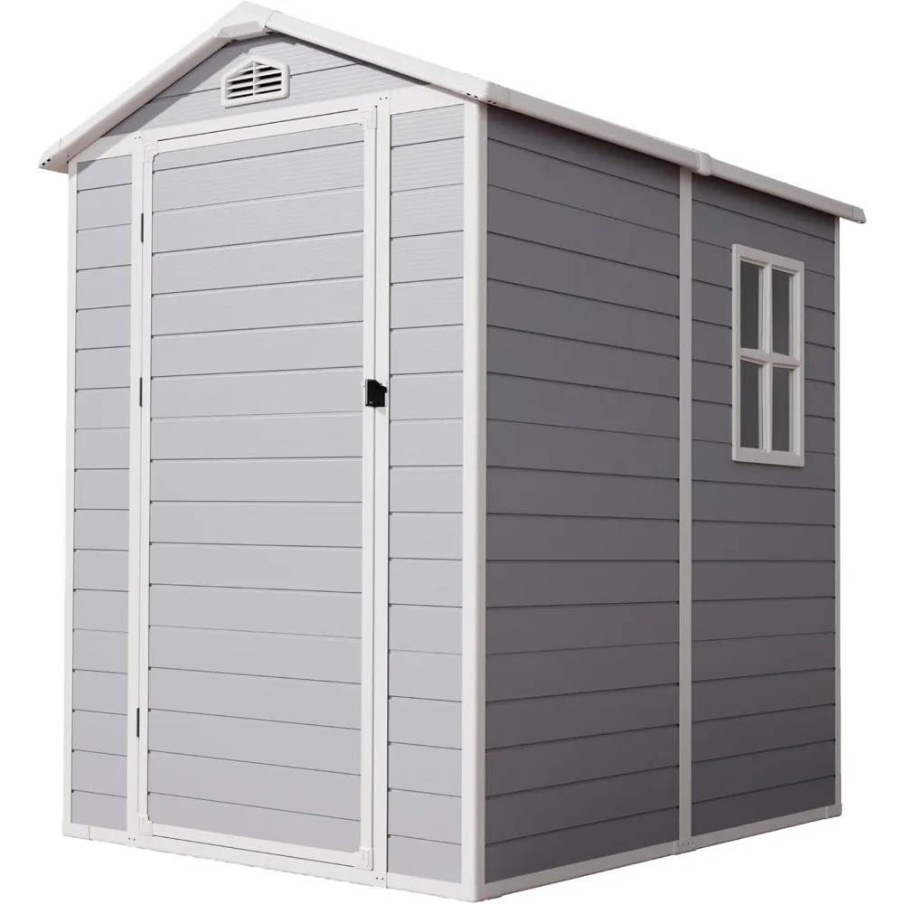 Plastic Shed With Floor Lockable Doors Window & Vents Outdoor Warehouse 6x4 FT Resin Shed Storage Sheds Waterproof Garden House