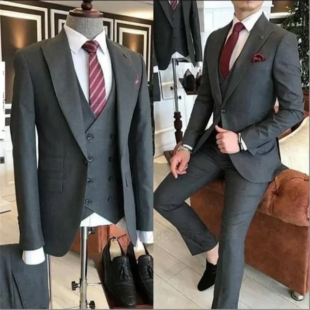 3 Pieces Groom Wear Green Men Suits 2023 Slim Fit Peak Lapel One Button Wedding Tuxedo Terno Masculino (Jacket+Pants+Vest+Tie）
