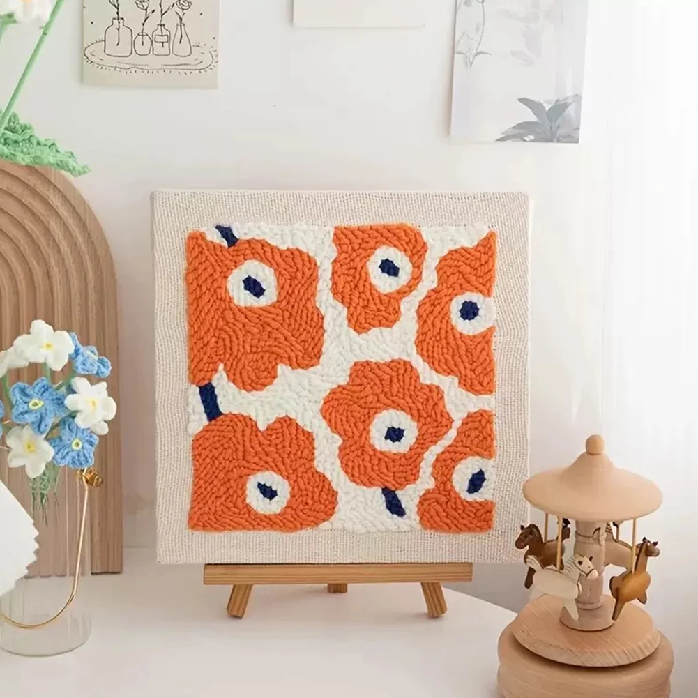 DIY Embroidery Kits For Beginner Craft Punch Needle Set Rug for Starter Kits with Stamped Flower Pattern Needle Felting Supplies