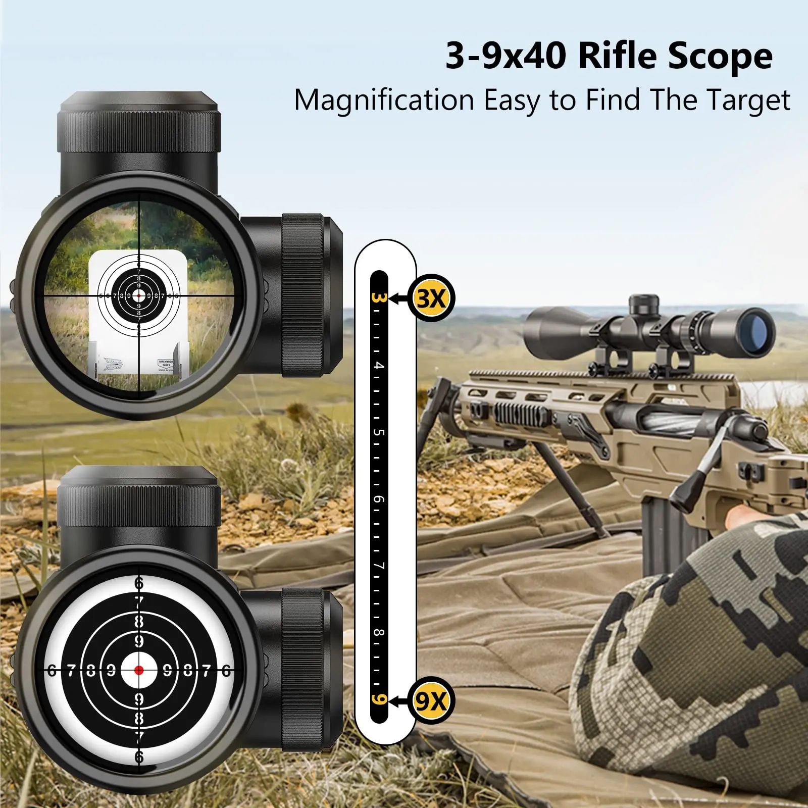 CVLIFE 3-9x40 Rifle Scope 20mm Optics R4 Reticle Crosshair Hunting Riflescope Tactical Mounts Black