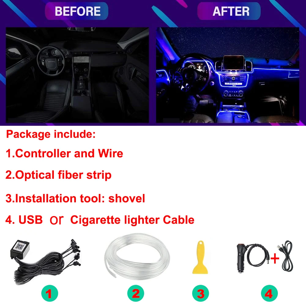 Car Neon Light USB LED Interior Atmosphere Lights RGB Ambient Light Optic  Fiber APP Music Auto Decorative EL Flexible Strip - AliExpress