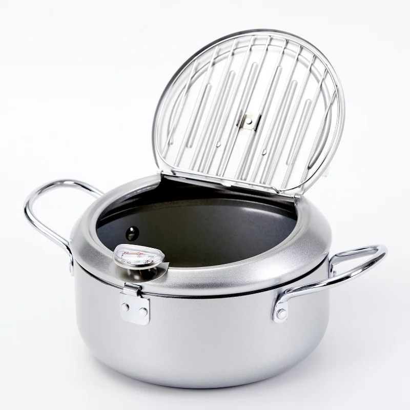 Small Deep Fryer with Thermometer and Drain Rack Non-stick Deep Fryer for French Fries Fish and Chicken