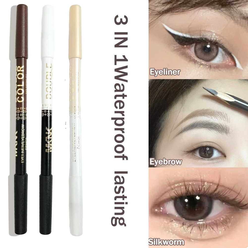 Double Headed Smooth Black Brown Eyeliner Eyebrow Pencil Lasting Waterproof Pearlescent Lying Silkworm Eyeshadow Stick Makeup_voghion.com