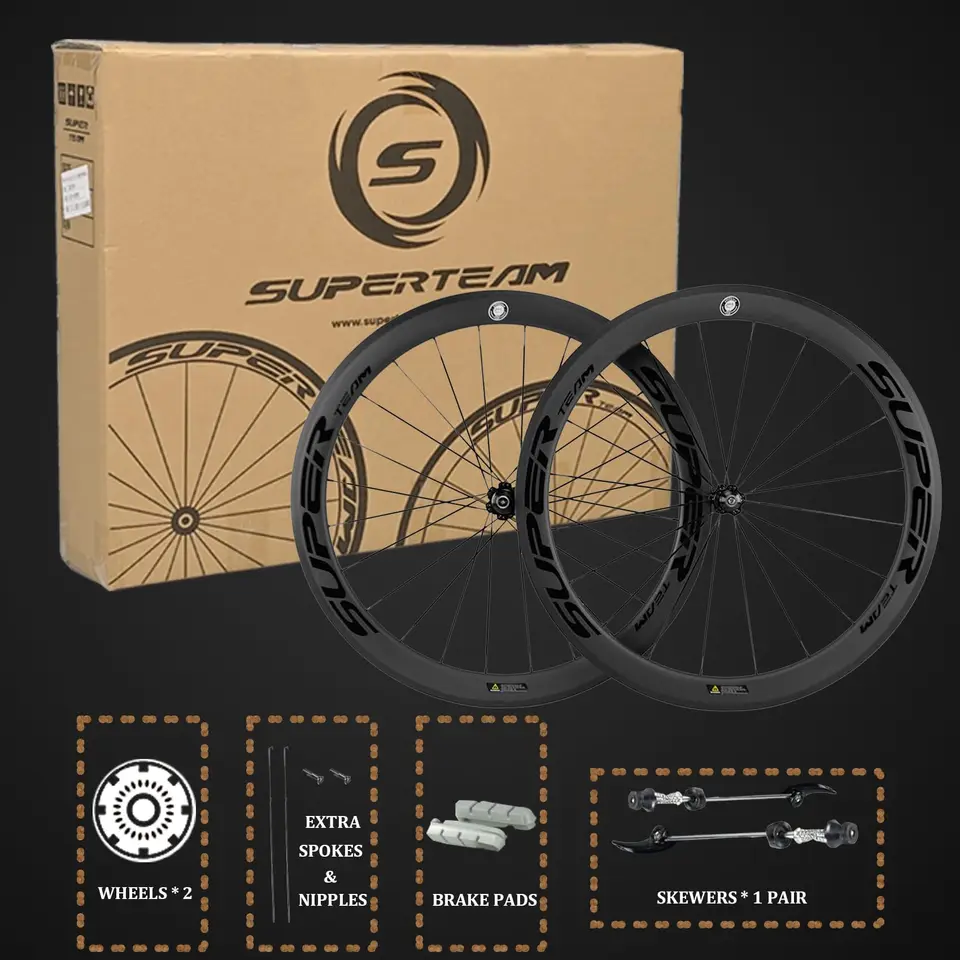 SUPERTEAM リムブレーキセンターロックカーボン自転車ホイールセット