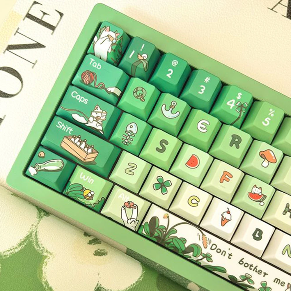 

Колпачки для клавиш с изображением раздраженных жирных волн, 134 клавиш, колпачок для клавиш с изображением вишни для механической клавиатуры, сублимационный мультяшный зеленый колпачок для клавиатуры