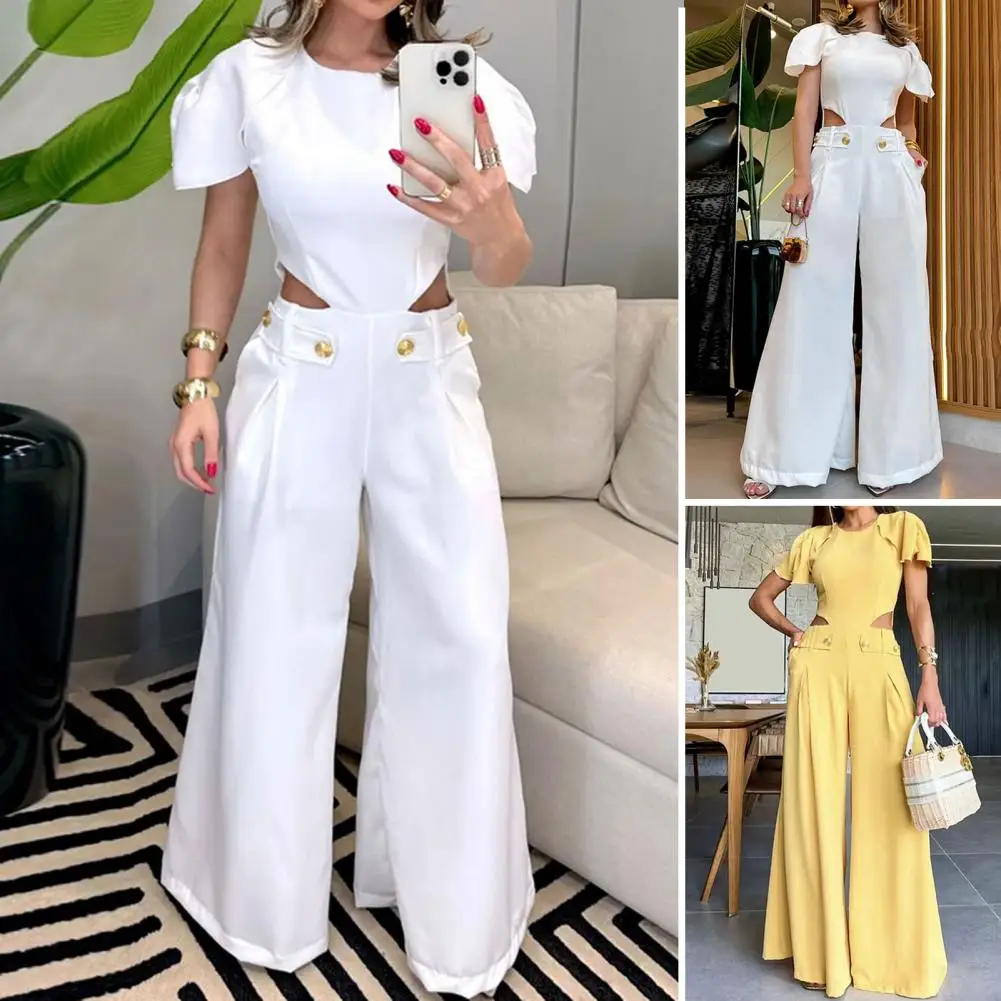 Women Jumpsuit Elegant Women's Summer Jumpsuit with Wide Leg Pockets for Formal Events Parties Stylish Hollow High for Prom