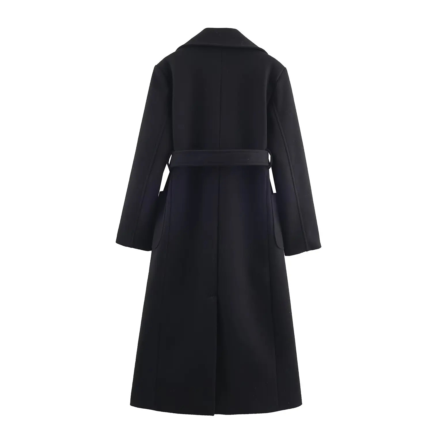 Women's Long Woolen Coats With Belt Female Turn-Down Collar Elegant Solid With Pockets Overcoat Lady Fashion Jackets Streetwear