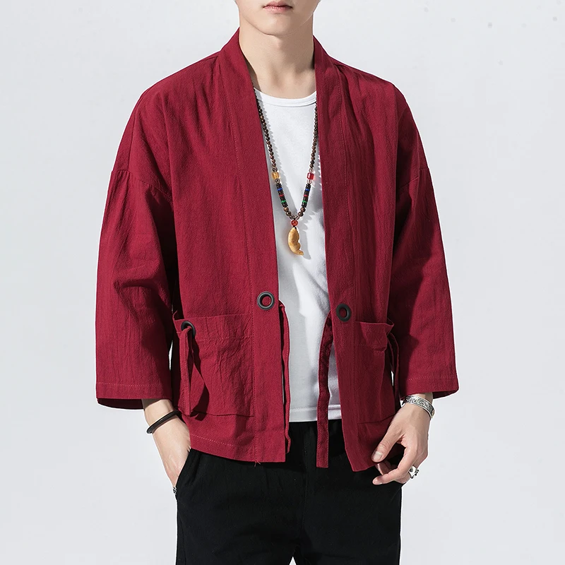 Men Kimono Cardigan Coat Japanese Haori Yukata Casual Outerwear Male Samurai Costume Clothing Summer Beach Kimono Jacket