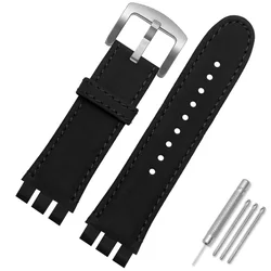 Premium 23mm Cowhide Leather Watchband - Men's Soft Waterproof Strap in Black and Brown for 23mm (Black silver  A)