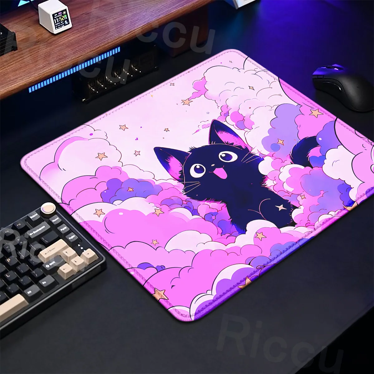 Kawaii Black Cat Mousepad 18x22cm Aesthetic Plant Nature Laptop XS Mice Pad Small Size Gaming Deskmat Cute Green Non-slip Carpet — view 3