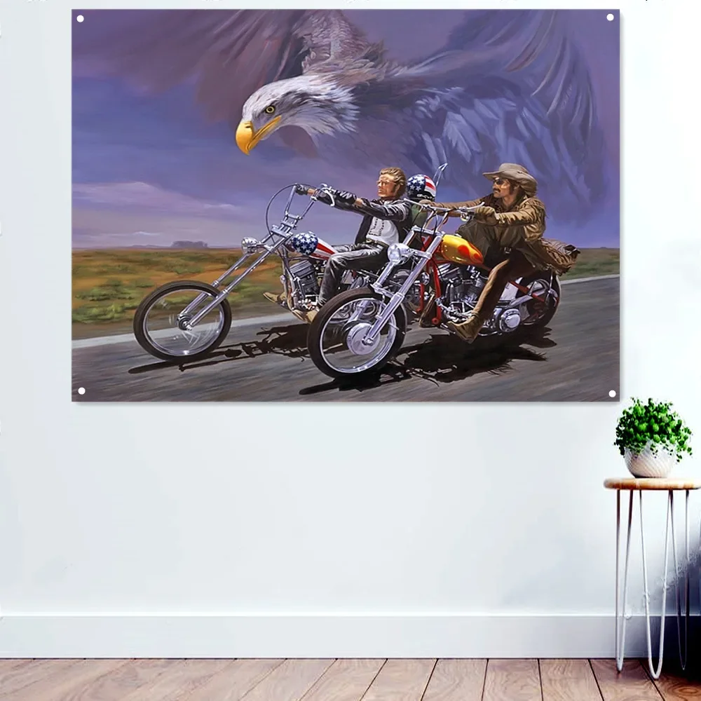 Easy Rider Eagle Motorcycle Wall Paintings Repair Shop Garage Home Banner Decorativo E Poster Stampe Hanging Flag Gift For Man