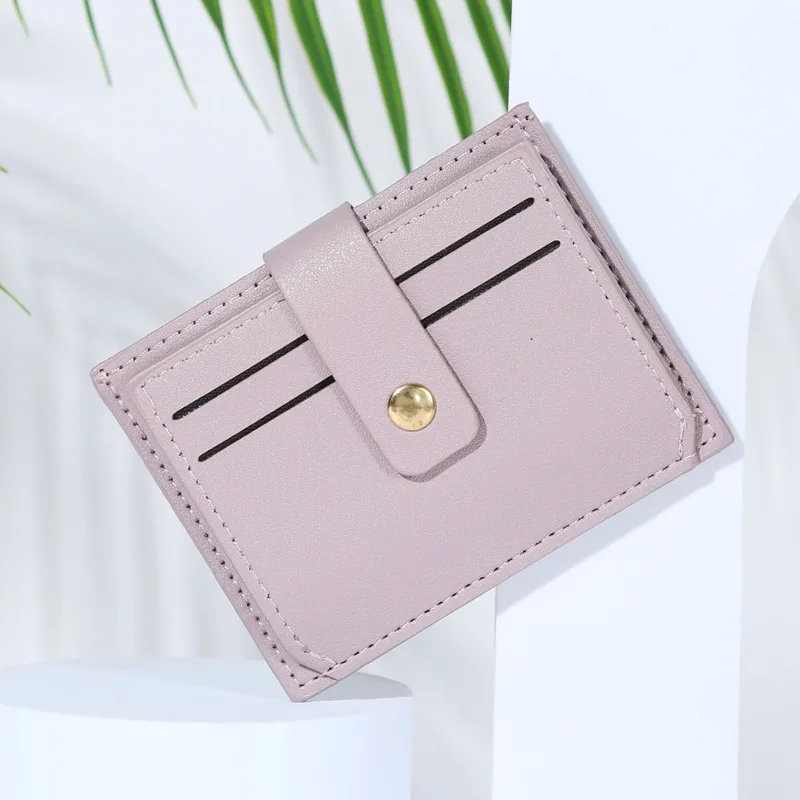 New Women's Minimalist Bag Card Bag PU Leather Fashion Classic Solid Color Drawstring Snap Wallet Female Ins