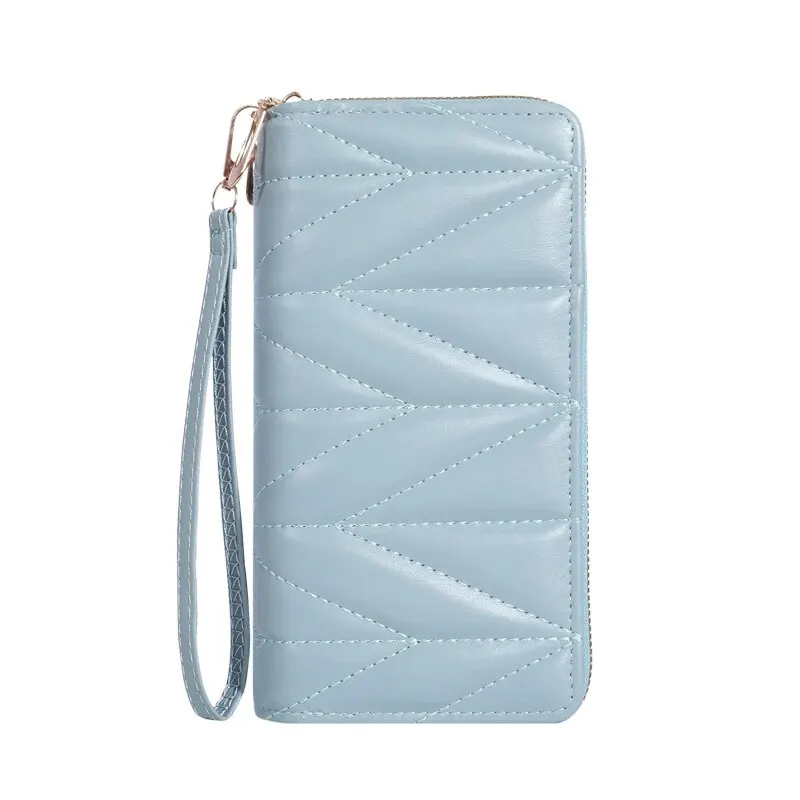 Autumnwell Long Clutch Wallet With Wrist Strap – Holds Cards, Cash, Phone, Dusty Blue - View #5