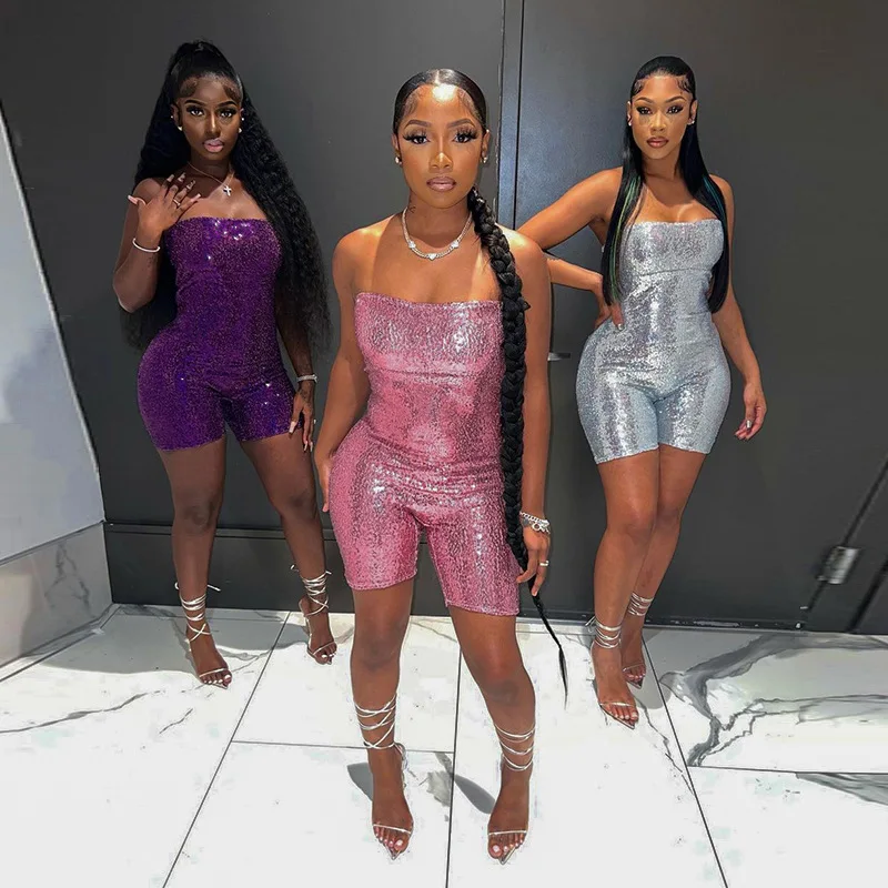 One Piece Sexy Jumpsuit Romper Women 2023 Fashion Bodysuits Nightclub Silver Sleeveless Bodycon Playsuit Jumpsuits Overalls