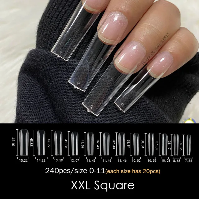 Gel Nails Extension System Full Cover Sculpted Clear Stiletto Coffin False Nail Tips 240pcs/bag XXL Square