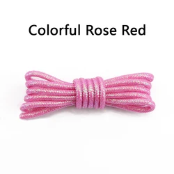 Metallic Glitter Round Shoelaces - Gold & Silver Silk Rainbow Gradient - 100cm (Colorful rose red)