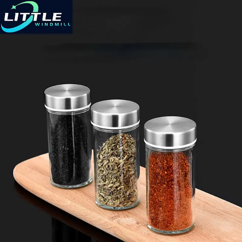Seasoning Jar Stainless Steel Lid Glass Bottle