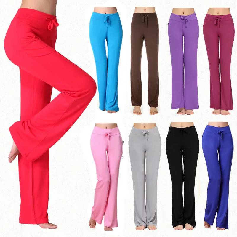 

New Wide Leg Sport Pants Women High Waist Stretch Bandage Flare Pants Broad Leg Dance Yoga Pants Long Trousers S-XXL Sports Wear