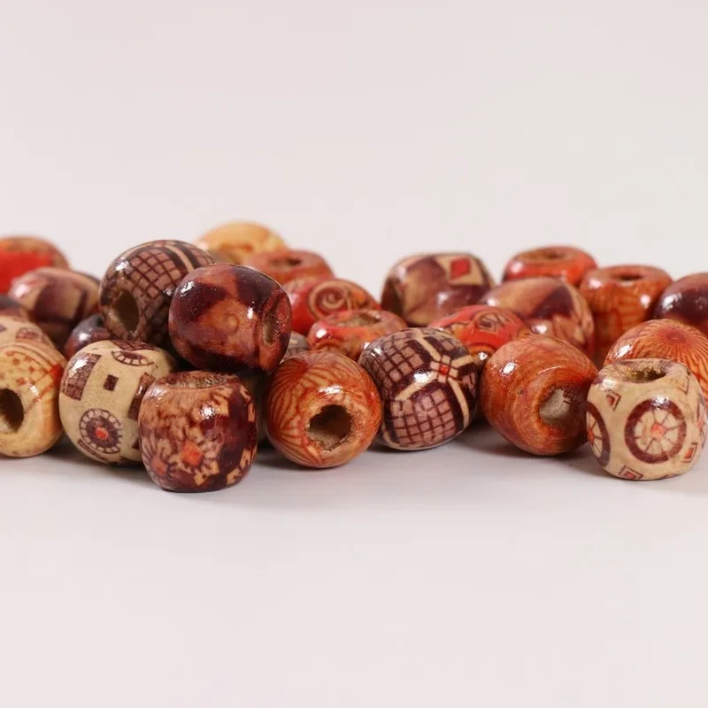 100 PCs/bag 11*12mm Aperture: 5mm Medium Size Hole Vintage Painted Wooden Beads African Hair Rings Dreadlock Accessories 5