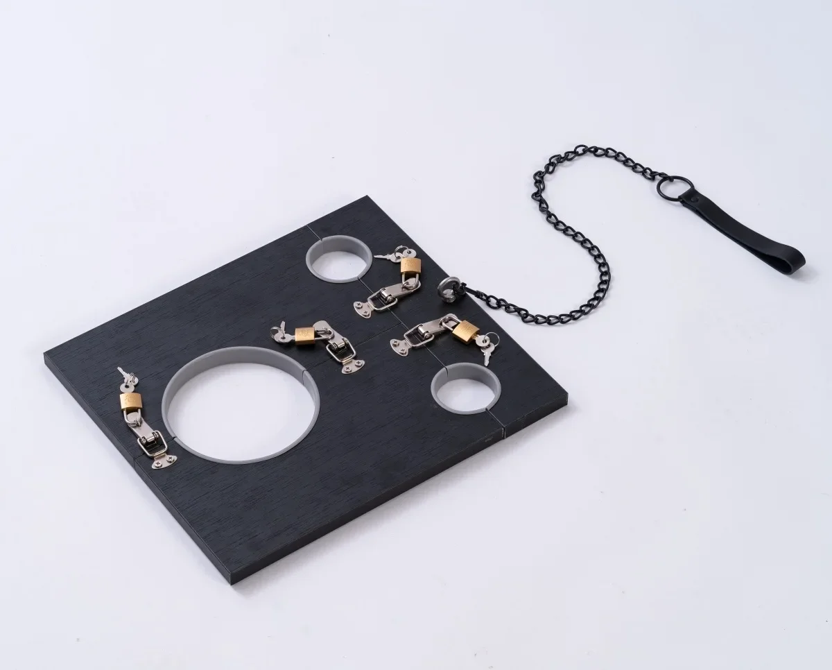Removable Wood Hand Foot Cuffs Neck Collar Lock Metal Chain Bondage Restraint Bdsm Tools Erotic Sex Toys for Couple Adult Games