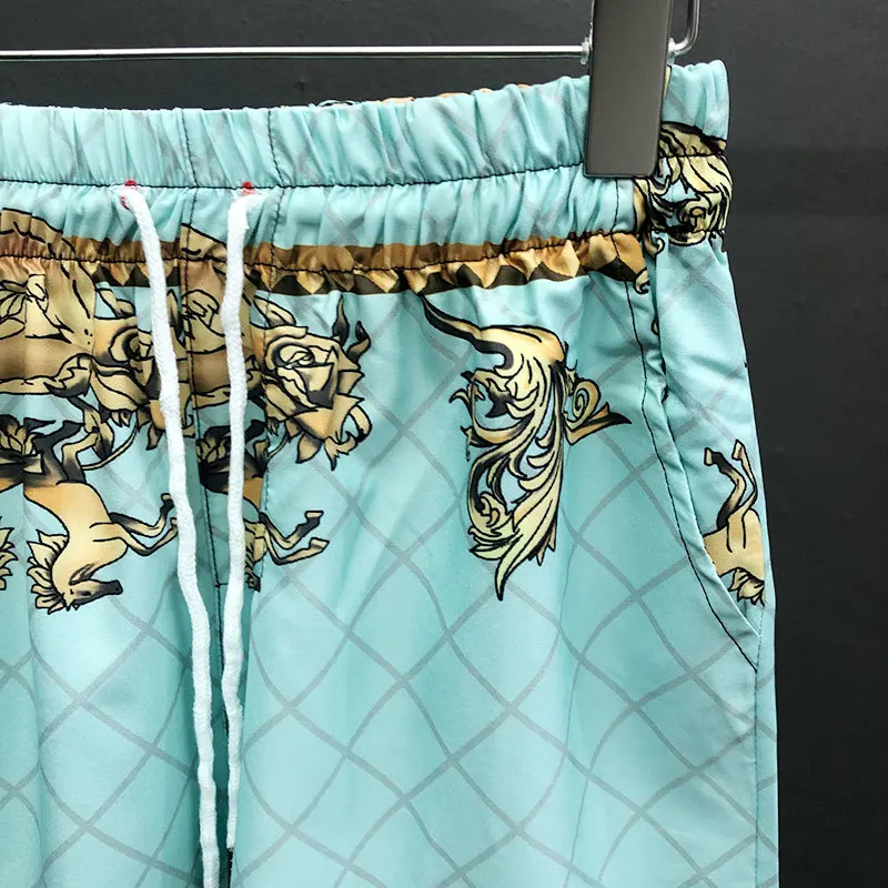 2023 Baroque Print Color Contrast Short-sleeved T-shirt 2-piece Suit Men's Suit Sportswear Tops And Shorts Tracksuit Men Set 4