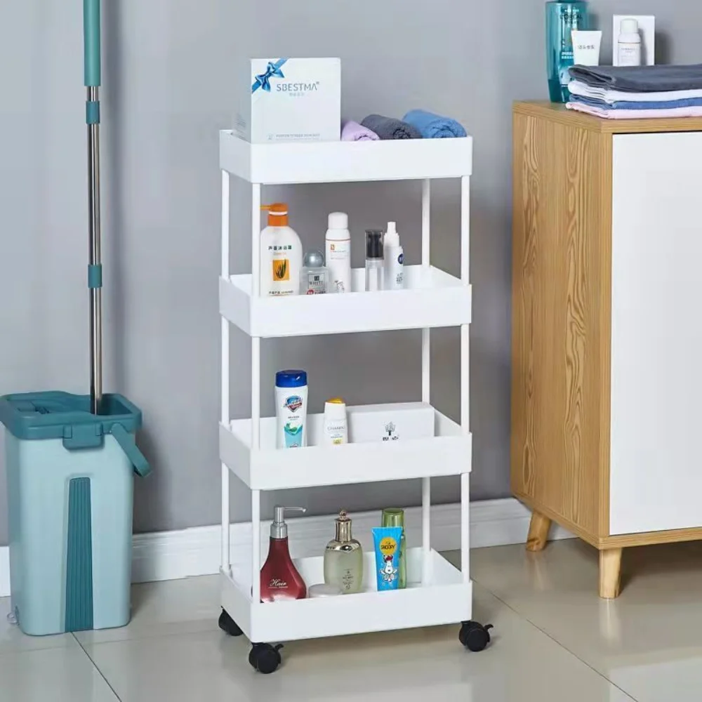 

1-4 Layer Kitchen Storage Rack Trolley Movable Bathroom Shelf Storage Cart with Wheel Space Saving Fruit Vegetable Snack Racks