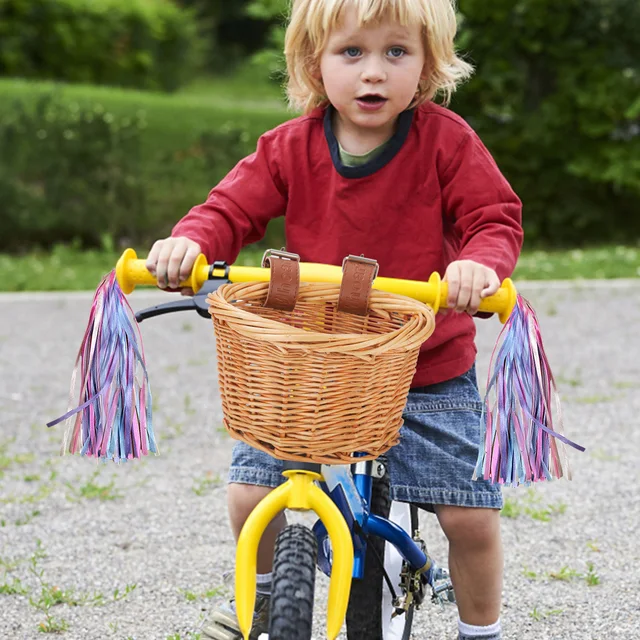 Cesta Bicicleta Infantil NiñA Delantera, NiñOs Cesta Ciclista Tejida a Mano  Bicicleta Manillar con Correas de Cuero de FáCil InstalacióN Desmontables