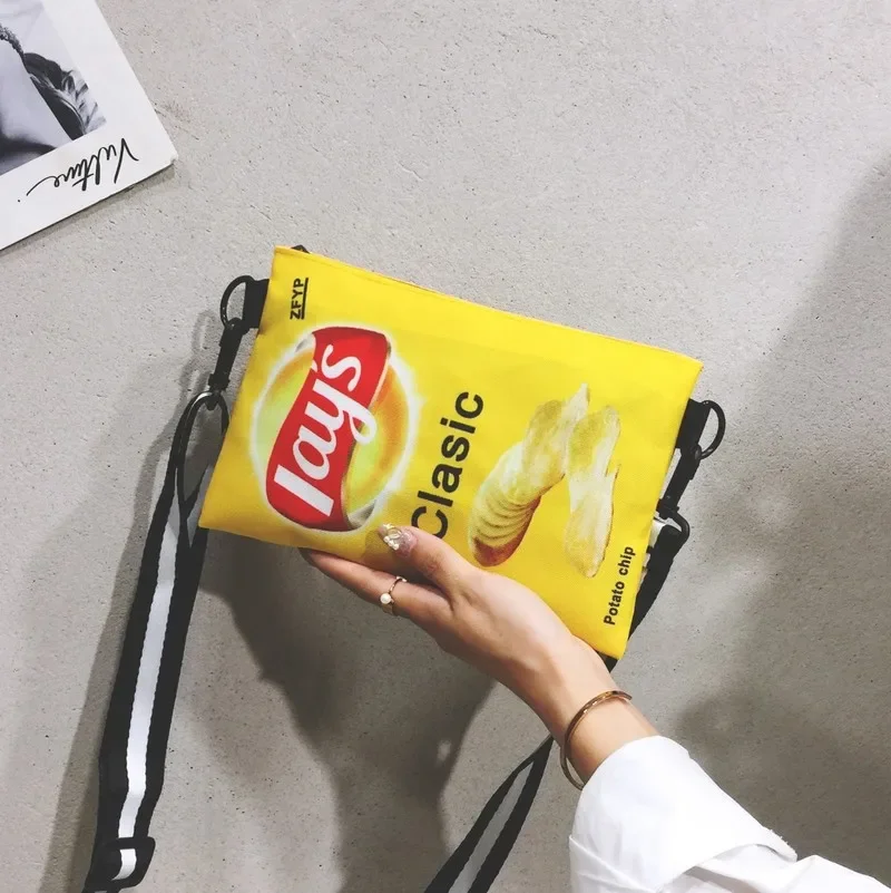 

Funny Potato Chips Women Crossbody Handbag 2024 Fashion Canvas Shoulder Bag Mini Cartoon Printing Girl Envelope Bags Female Bag