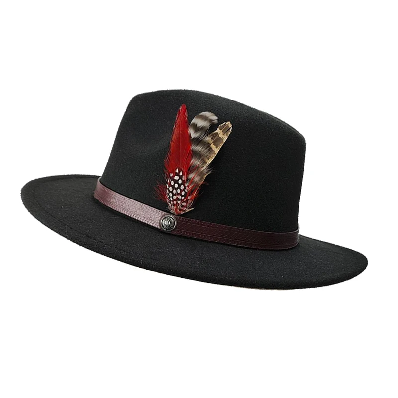 Fashion Men's Hat Belt Feather Accessories Fedora Unisex Wide
