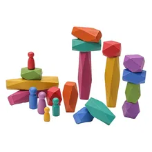 

Wood Toy Building Blocks Wooden Rainbow Colorful Stones Block Stacker Balancing Games Montessori Educational Toys for Children