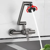 Wall Mounted Kitchen Faucets Stainless Steel Faucet 360° Rotation 4 Modes Nozzle Faucet Bathroom Washbasin Hot and Cold Tap 5