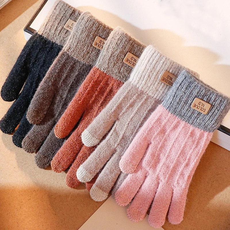 Women Warm Thick Plush Knitted Full Finger Gloves TouchScreen Fashion Autumn Winter Keep Warm Riding Skiing Outdoor Mittens