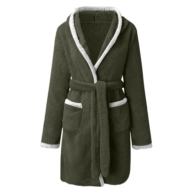 Robe d'hiver décontractée en peluche pour femmes, couleur unie assortie, Double poche, chemise de nuit à bretelles, peignoir pelucheux, manteaux, vêtements de maison pour dames