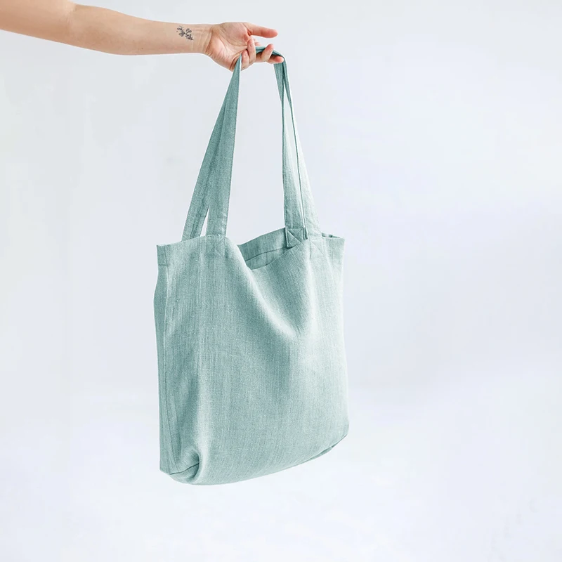 2023 Newly Cotton Linen Shopping Bags For Women Large Capacity Tote Shoulder Bags Eco Reusable Folding Portable Grocery Handbag