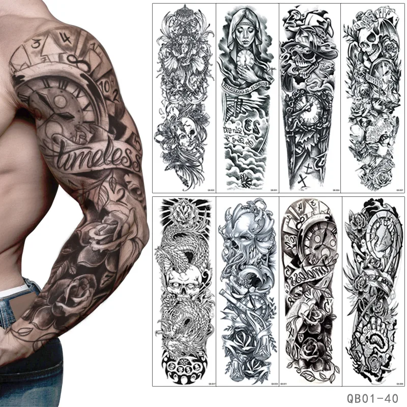 Waterproof Temporary Tattoo Sticker Totem Geometric Full Arm Large Size Sleeve Tatoo Fake Tatto Body Art Tattoos for Men Women